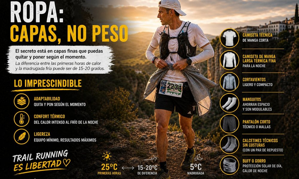 Ropa para los 101 KM de Ronda — sistema de capas para ultra trail con cambios térmicos de 15-20 grados