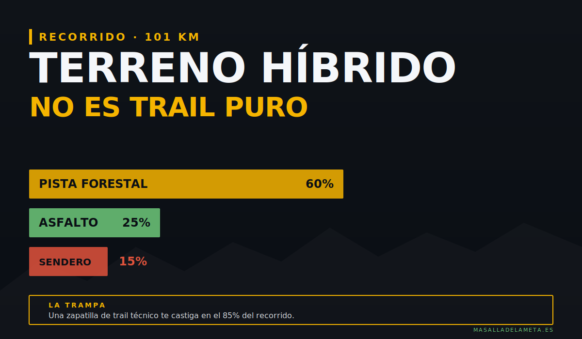 Terreno híbrido de los 101 KM de Ronda: 60% pista forestal, 25% asfalto, 15% sendero técnico